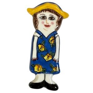 Vintage Signed Susan Paley Ganz Ceramic Hand Painted
Pansy Lady Pin Brooch Blue
